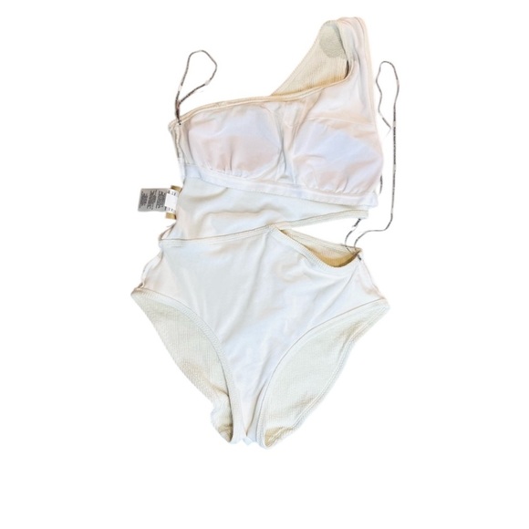 Michael Kors Swimsuit, one-shoulder, ribbed, one-piece, Cream Color, Size 4 - Picture 8 of 8